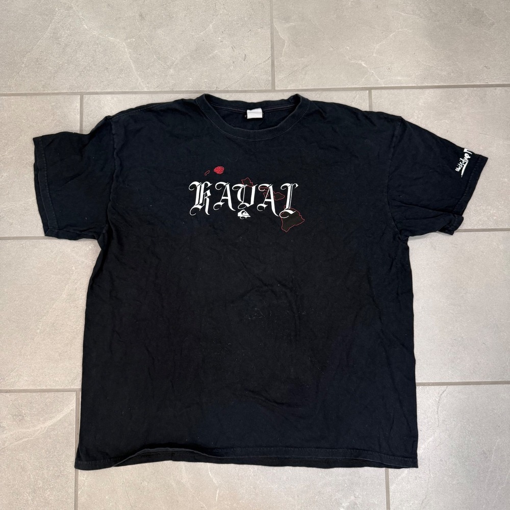 Quiksilver Kauai Hawaii Graphic T-Shirt Black Gothic Font Mens 2XL/XL